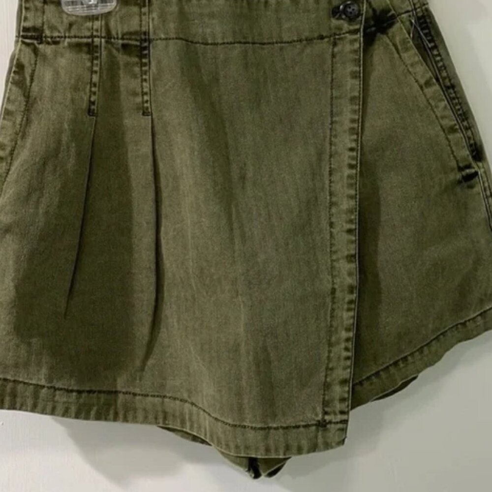 Free People Olive Green Wrap-Front Denim Skort - Picture 5 of 7